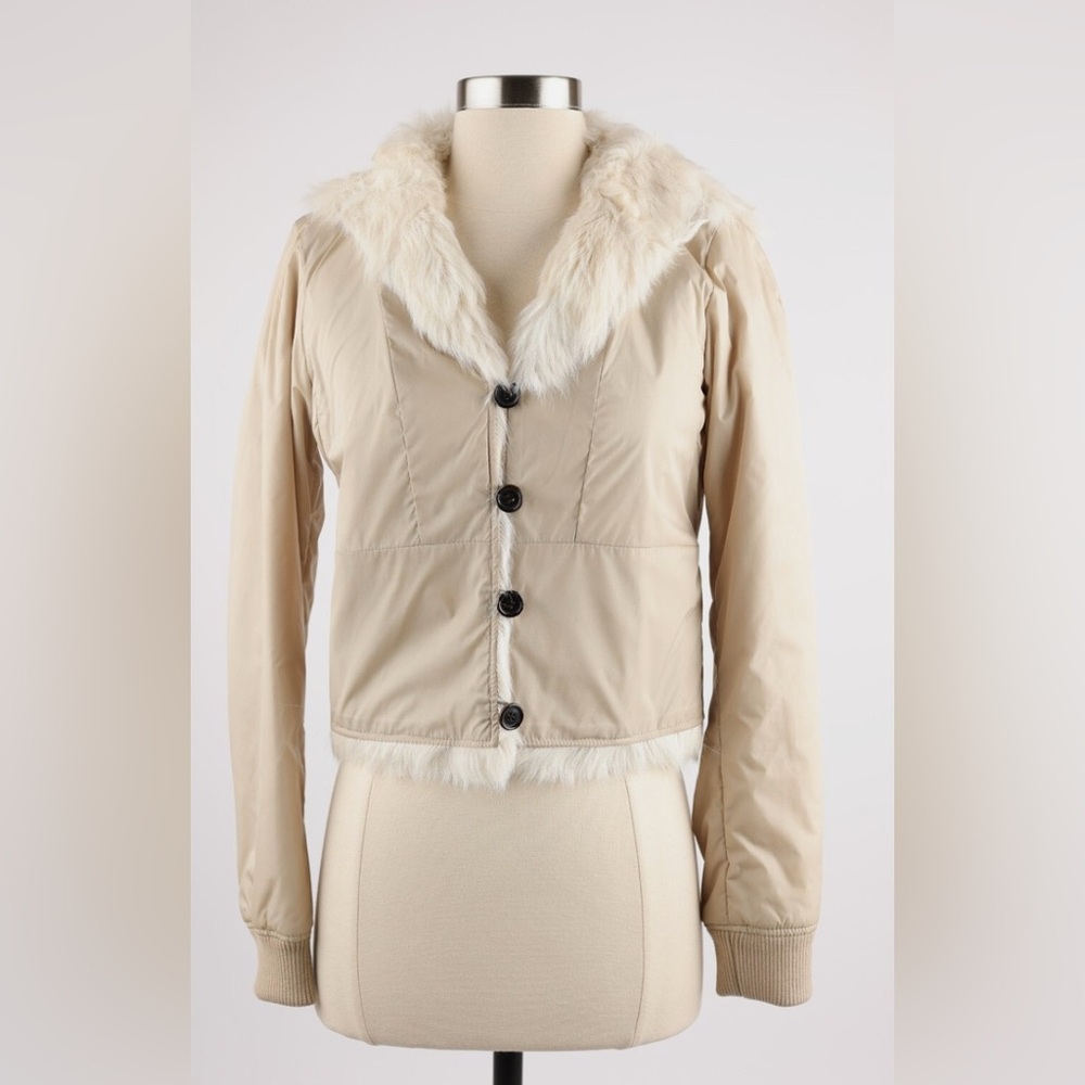Prada Women's Cream Goat Fur Collar Jacket